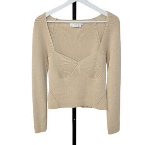 ASTR The Label Fletcher Sweater Size Medium Taupe Outlined Bust Knit Long Sleeve
